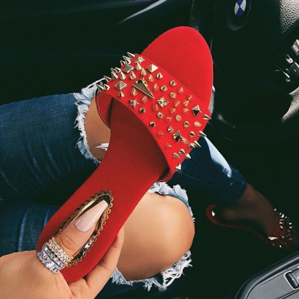 Macy Stars and Spikes studded slide red